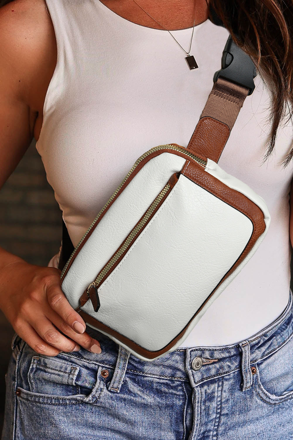 White Adjustable Strap Mini PU Leather Crossbody Bag