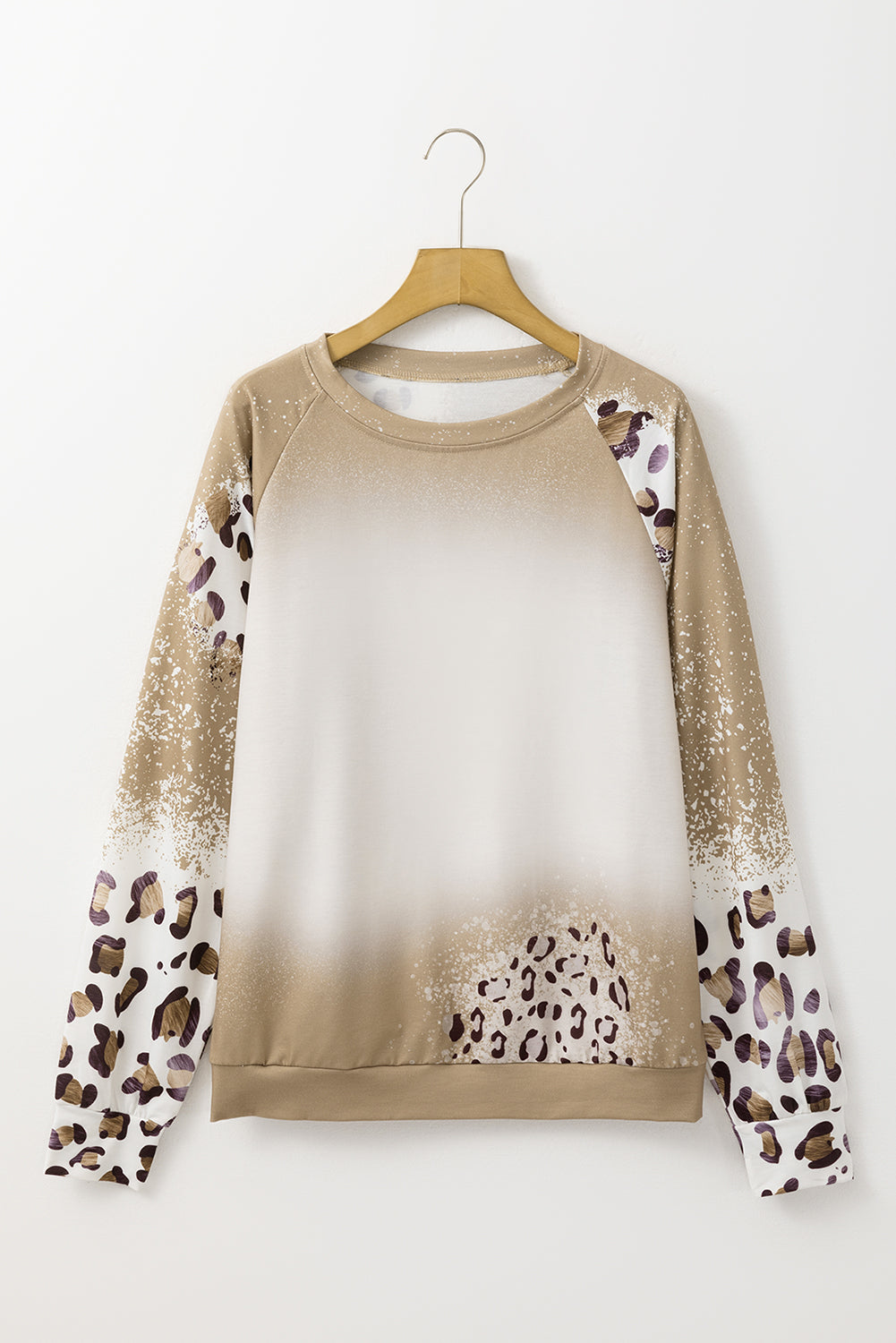 Brown Cheetah Print Round Neck Raglan Sleeve Sweatshirt