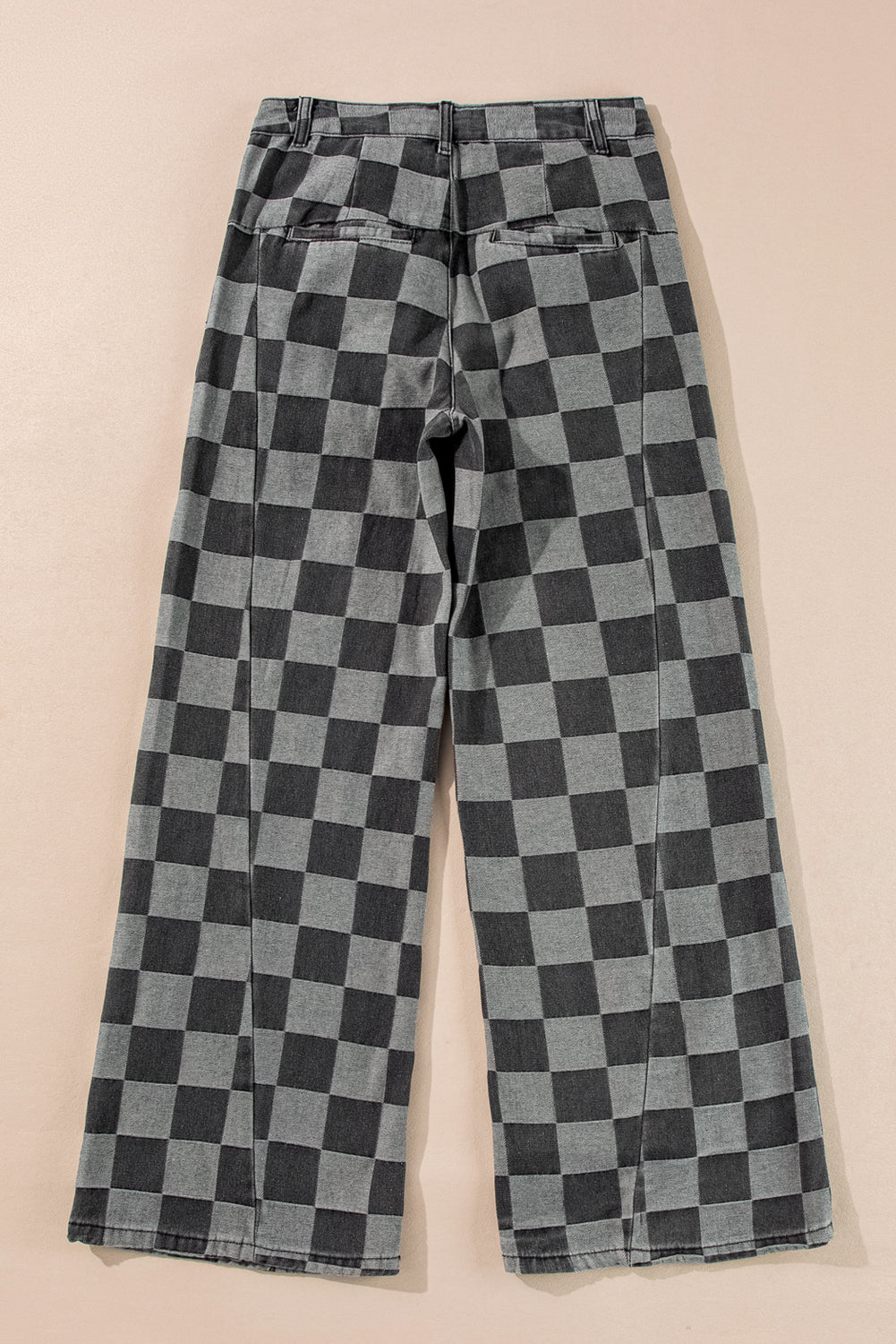 Dark Grey Checkered Denim Wide Leg Jeans