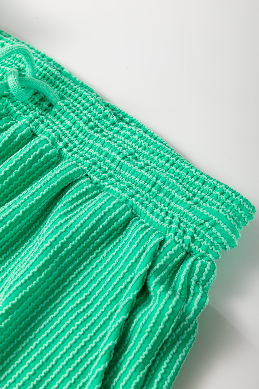 Bright Green Solid Corded Knit Short Sleeve T Shirt and Wide Leg Pants Set