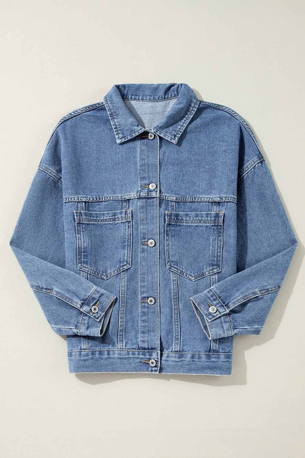 Light Blue Washed Oversize Pocketed Denim Jacket