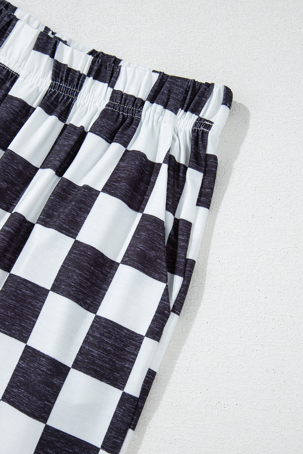 Black 2-Tone Checked Print High Waist Wide Leg Pants