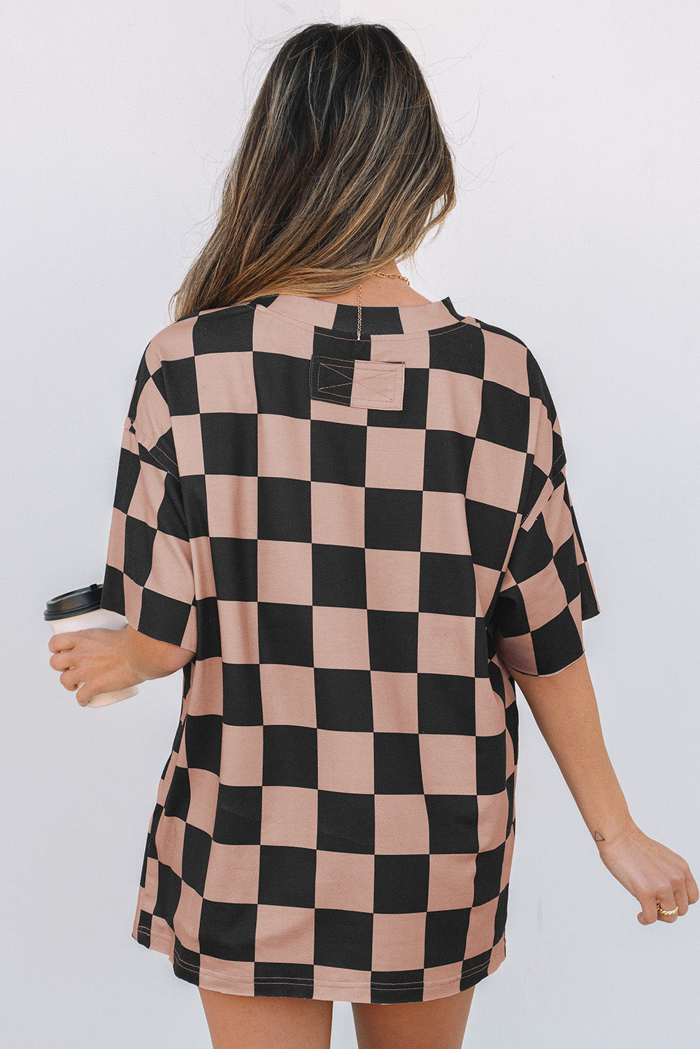 Light French Beige Checkmate Boyfriend Casual Tee