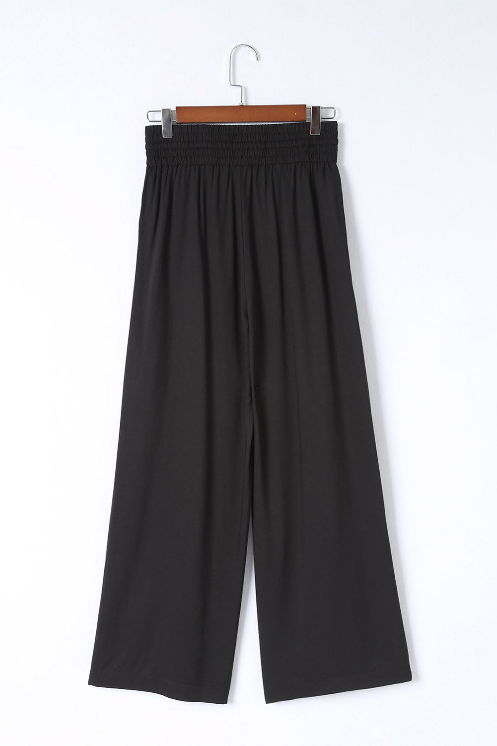 Black Drawstring Elastic Waist Casual Wide Leg Pants