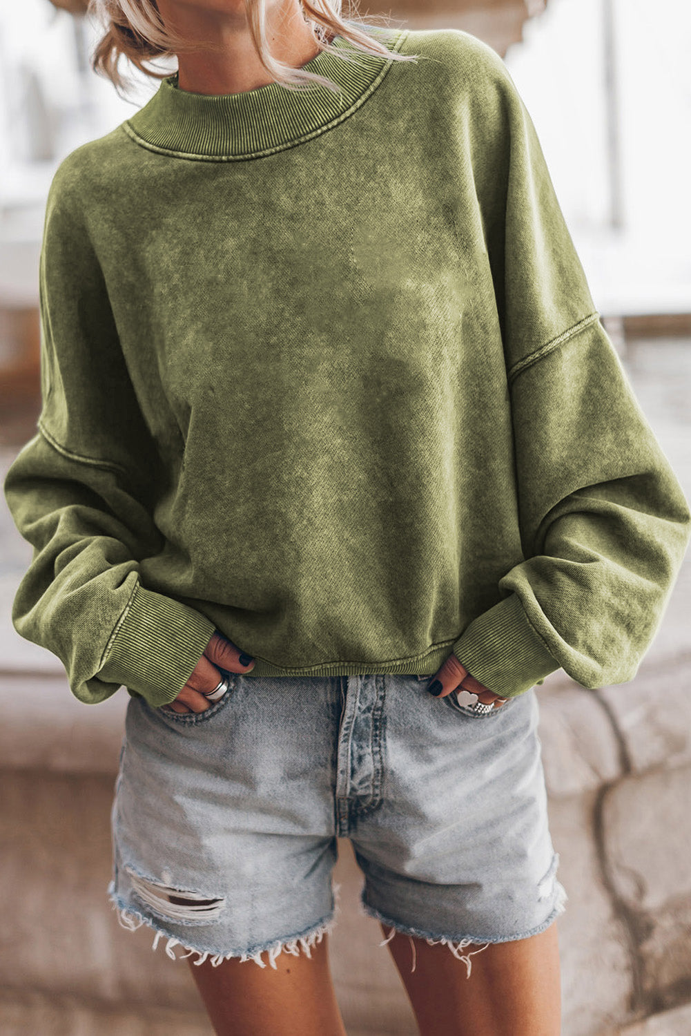 Green Drop Shoulder Crew Neck Pullover Sweatshirt