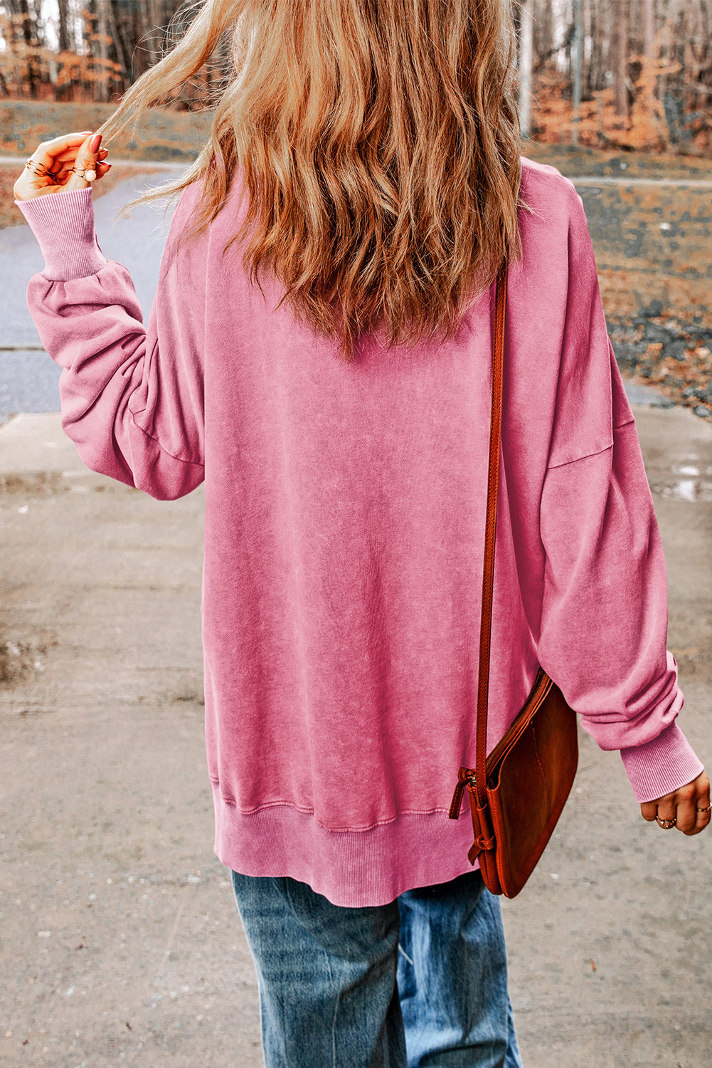 Pink Drop Shoulder Ribbed Trim Oversized Sweatshirt